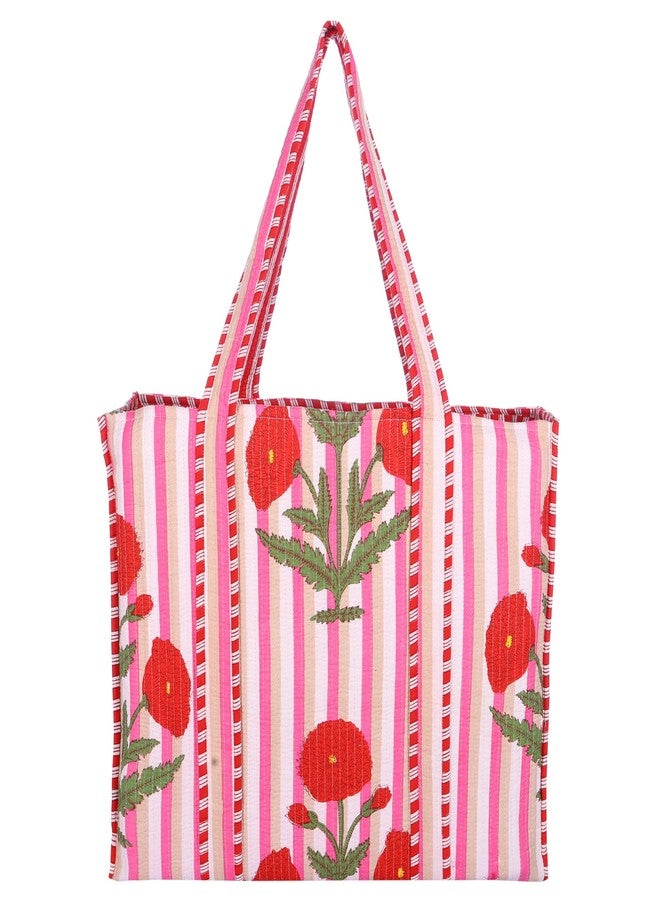 KLAVATE Women 100% Cotton Quilted Shoulder Bag Tote Bag Beach Casual Work Bag Women Large Capacity Bags for Shopping (DESIGN 13) - Image 1